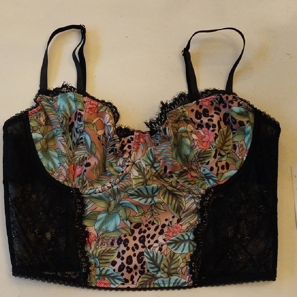 INC International Concepts Floral Lace Bra - Black, Pink, Green